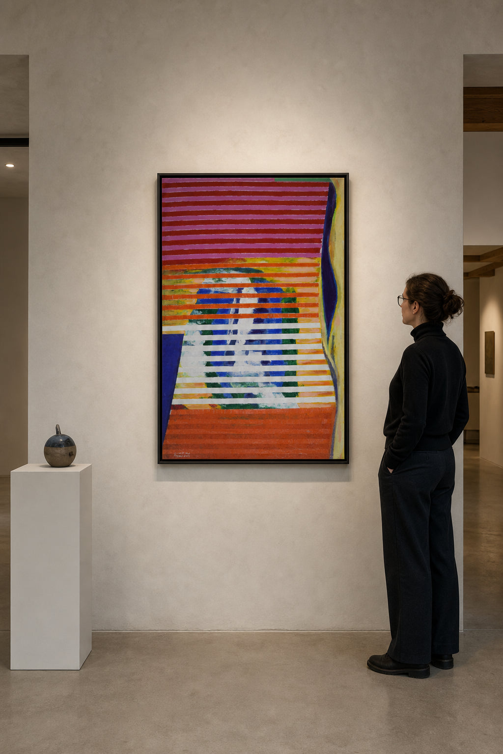 Abstract Figure Behind Coloured Stripes - shown to scale