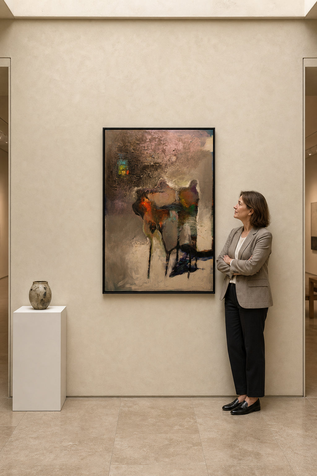 Two Figures with Horse in Mist - shown to scale