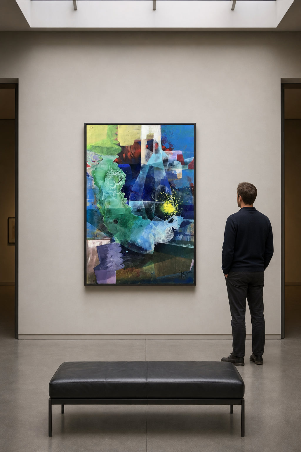 Blue Green Abstract Overlapping Forms - shown to scale