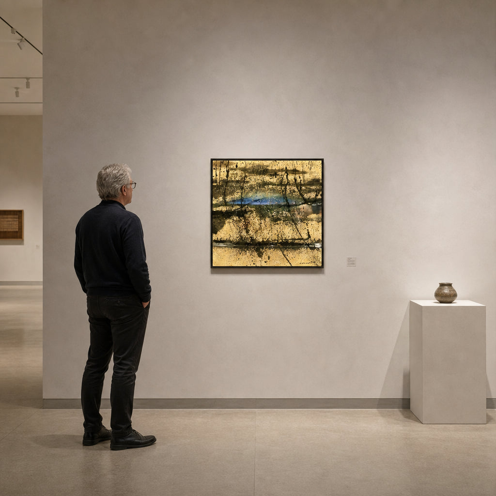 Golden Abstract with Blue Horizon - shown to scale