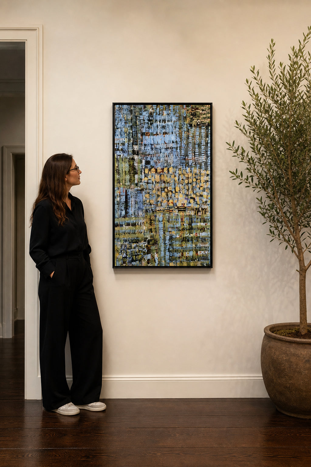 Abstract Blue Gold Textured Composition - shown to scale