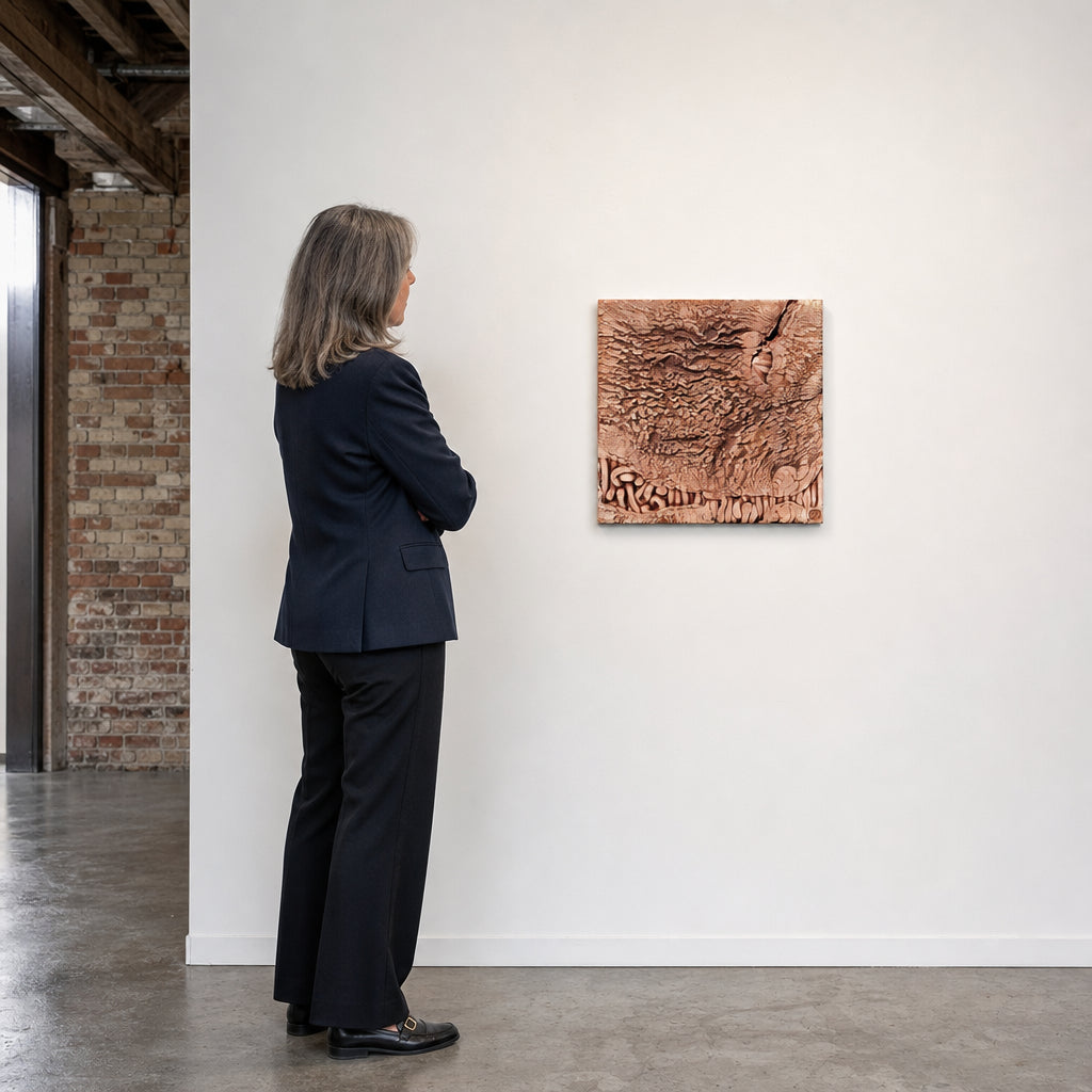 Textured Ceramic Relief in Earth Tones - shown to scale