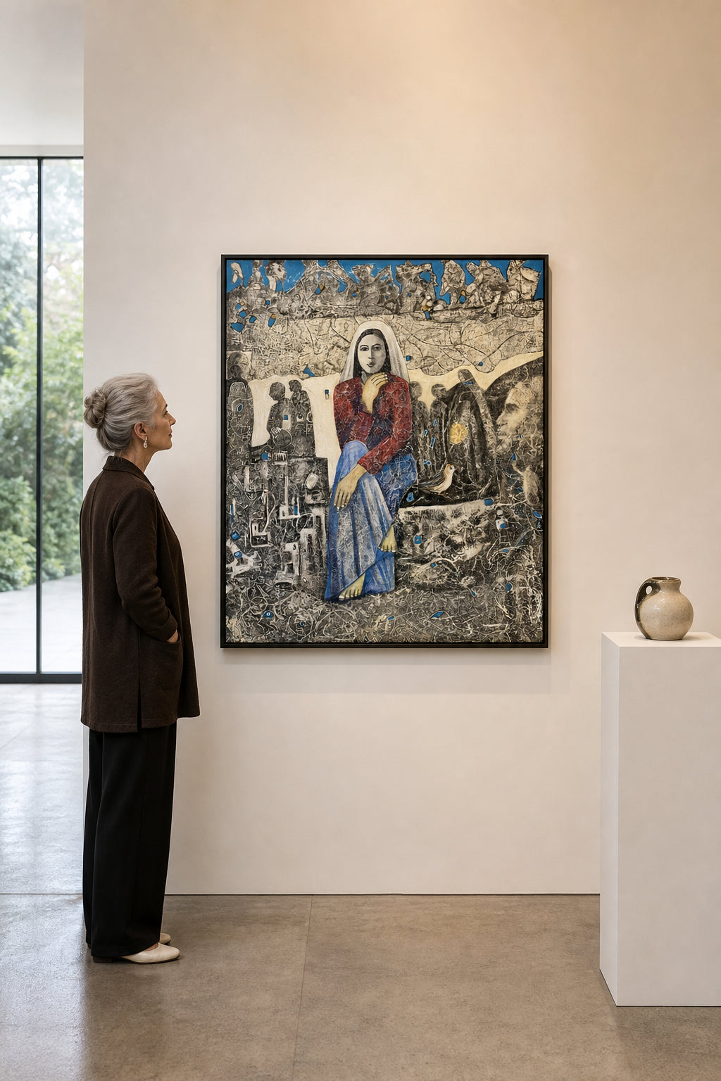 Veiled Woman with Bird and Ruins - shown to scale