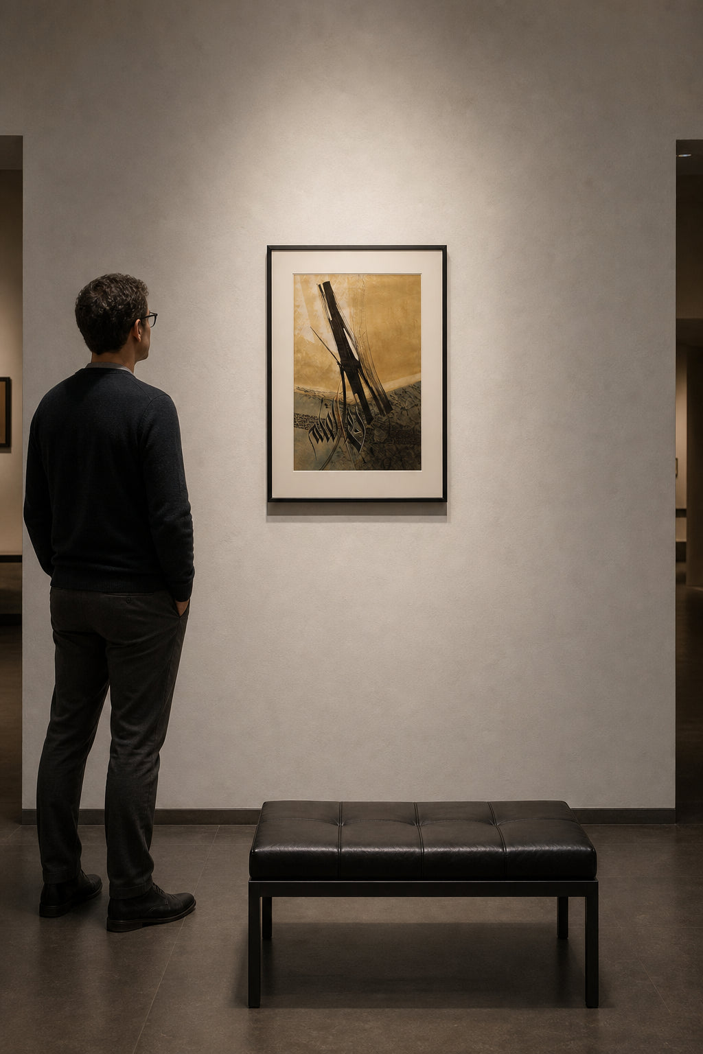 Abstract Arabic Calligraphy on Golden Ground - shown to scale