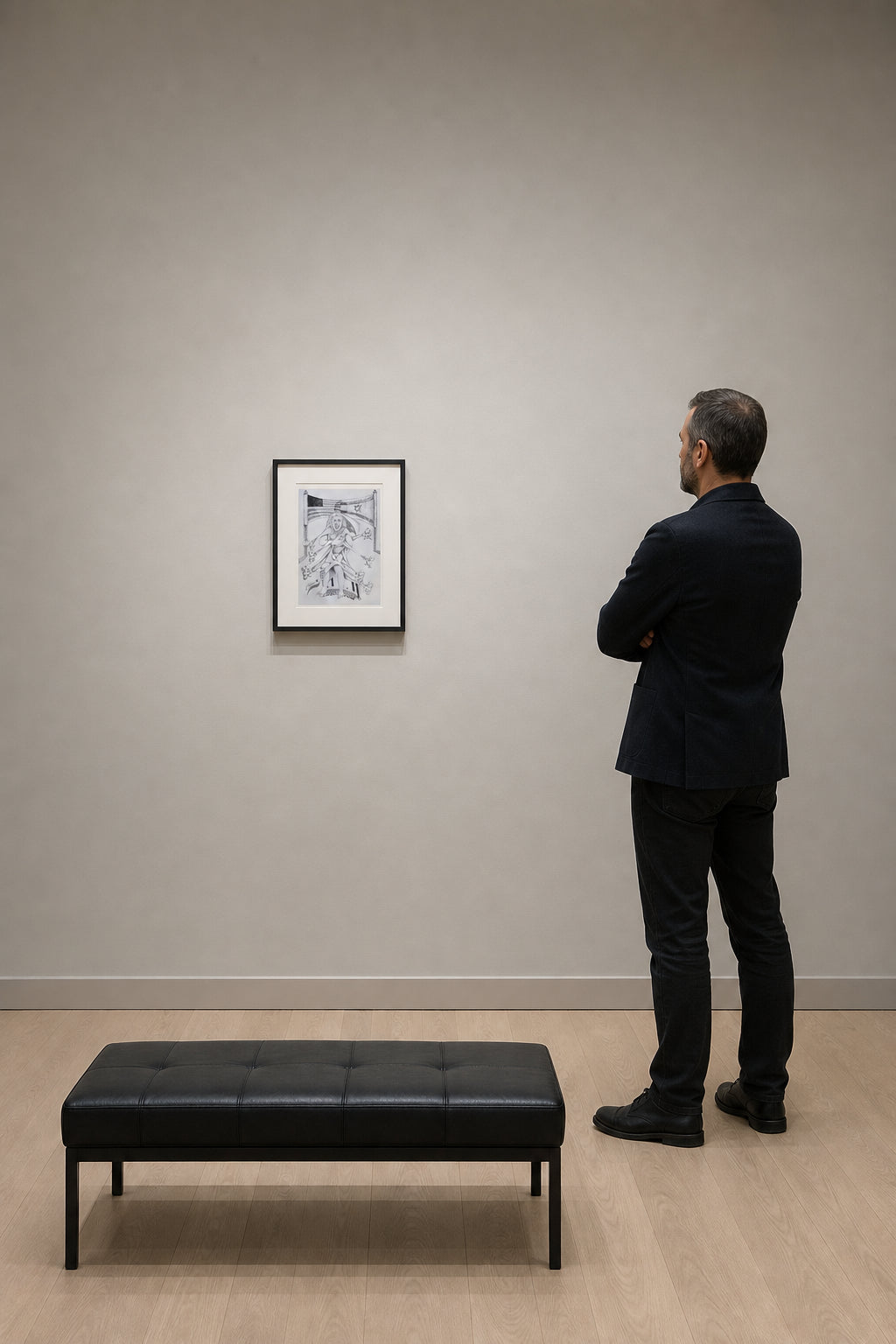 Short Man Ink Drawing with Figures - shown to scale