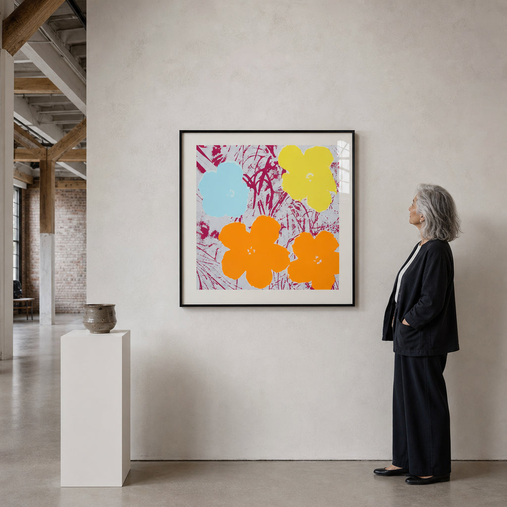 Four Colourful Pop Art Flowers - shown to scale