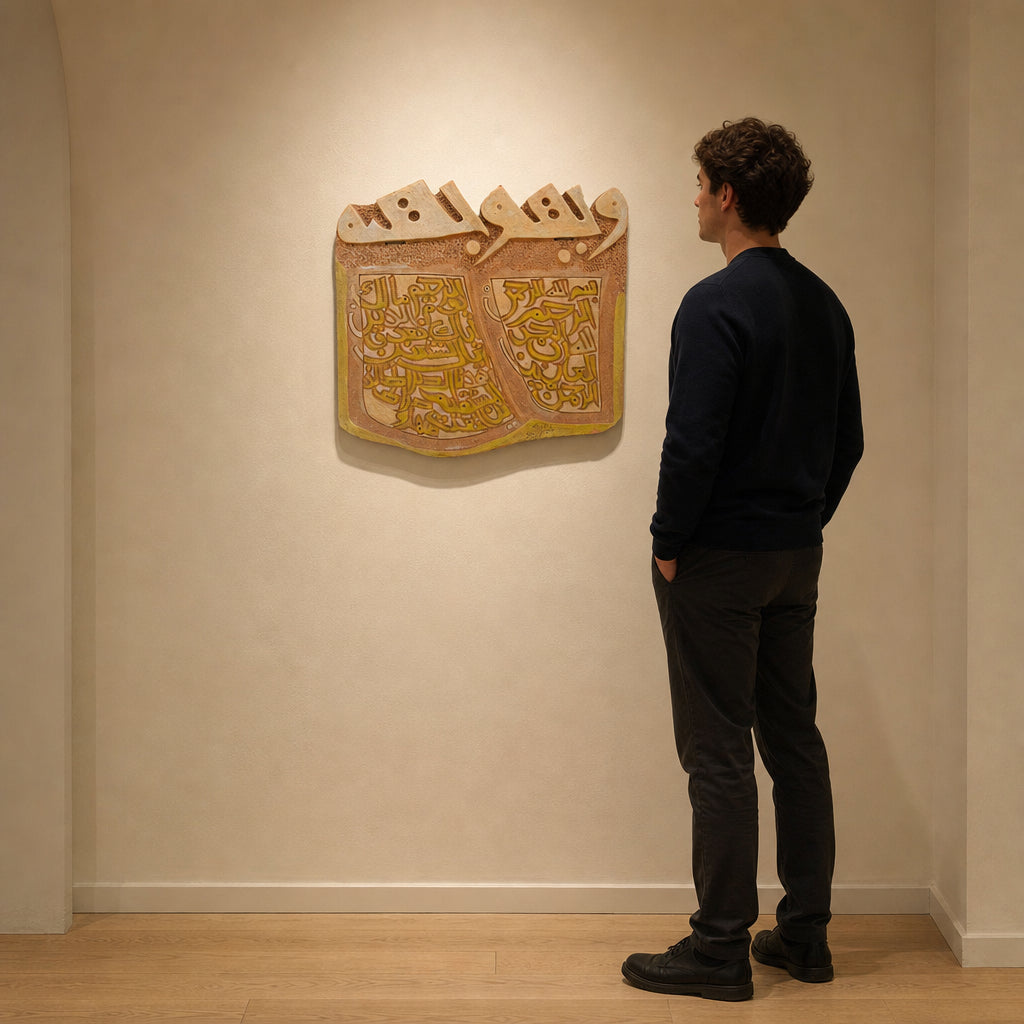 Ceramic Quran with Arabic Calligraphy - shown to scale