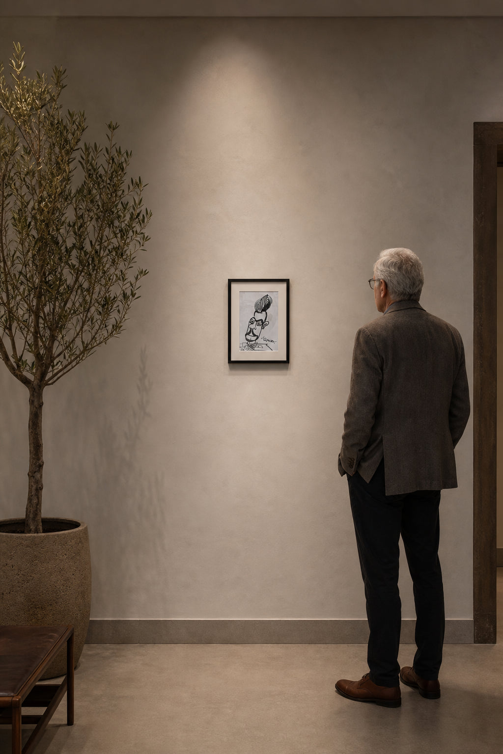 Caricature Portrait of a Man Writing - shown to scale