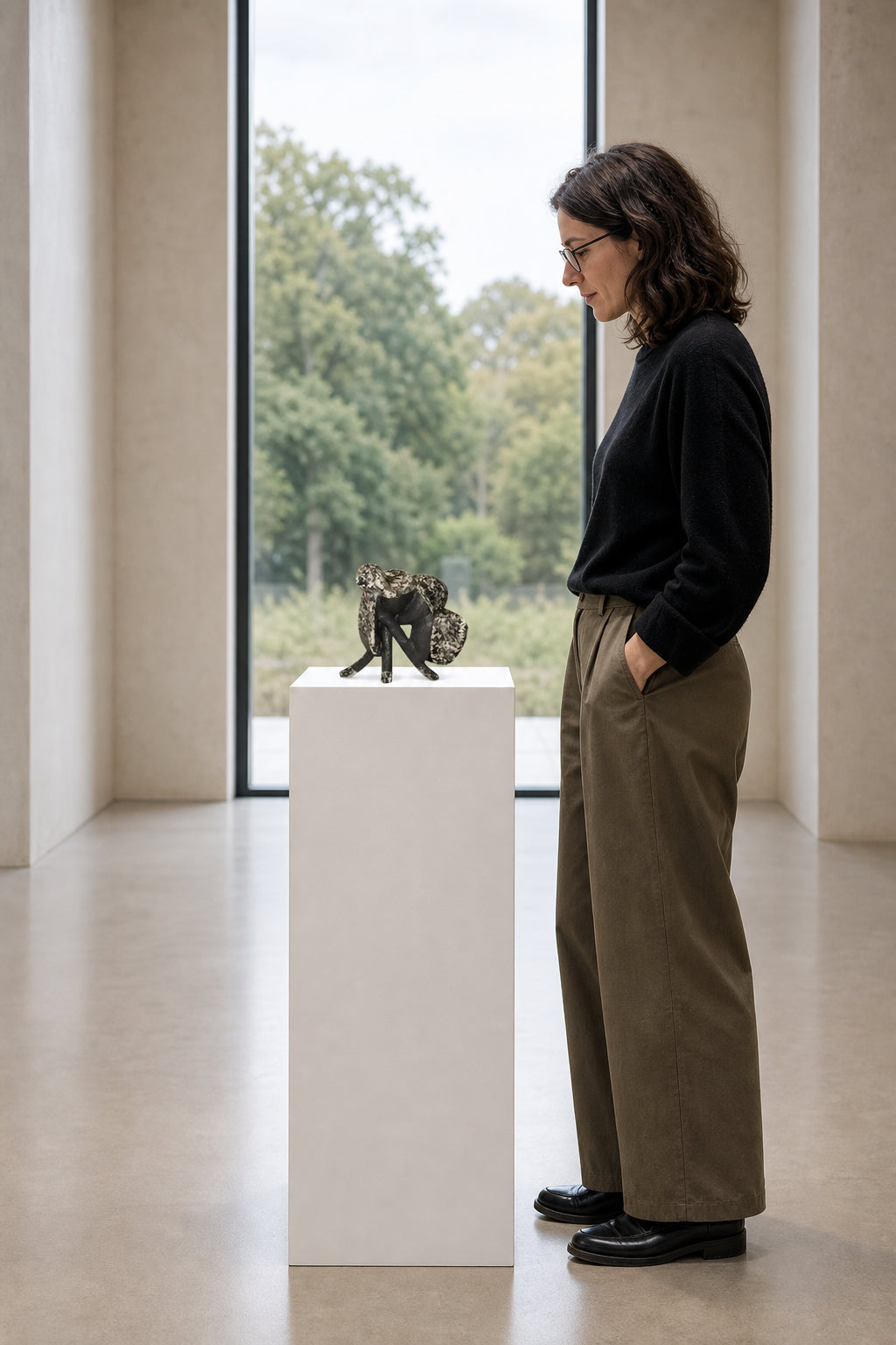 Crouching Human Figure Sculpture - shown to scale