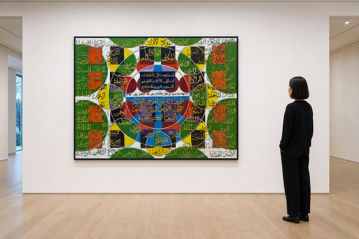Arabic Calligraphy Geometric Mandala Composition - shown to scale