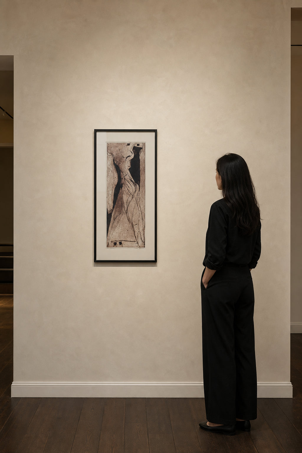 Abstract Female Figure Etching Print - shown to scale
