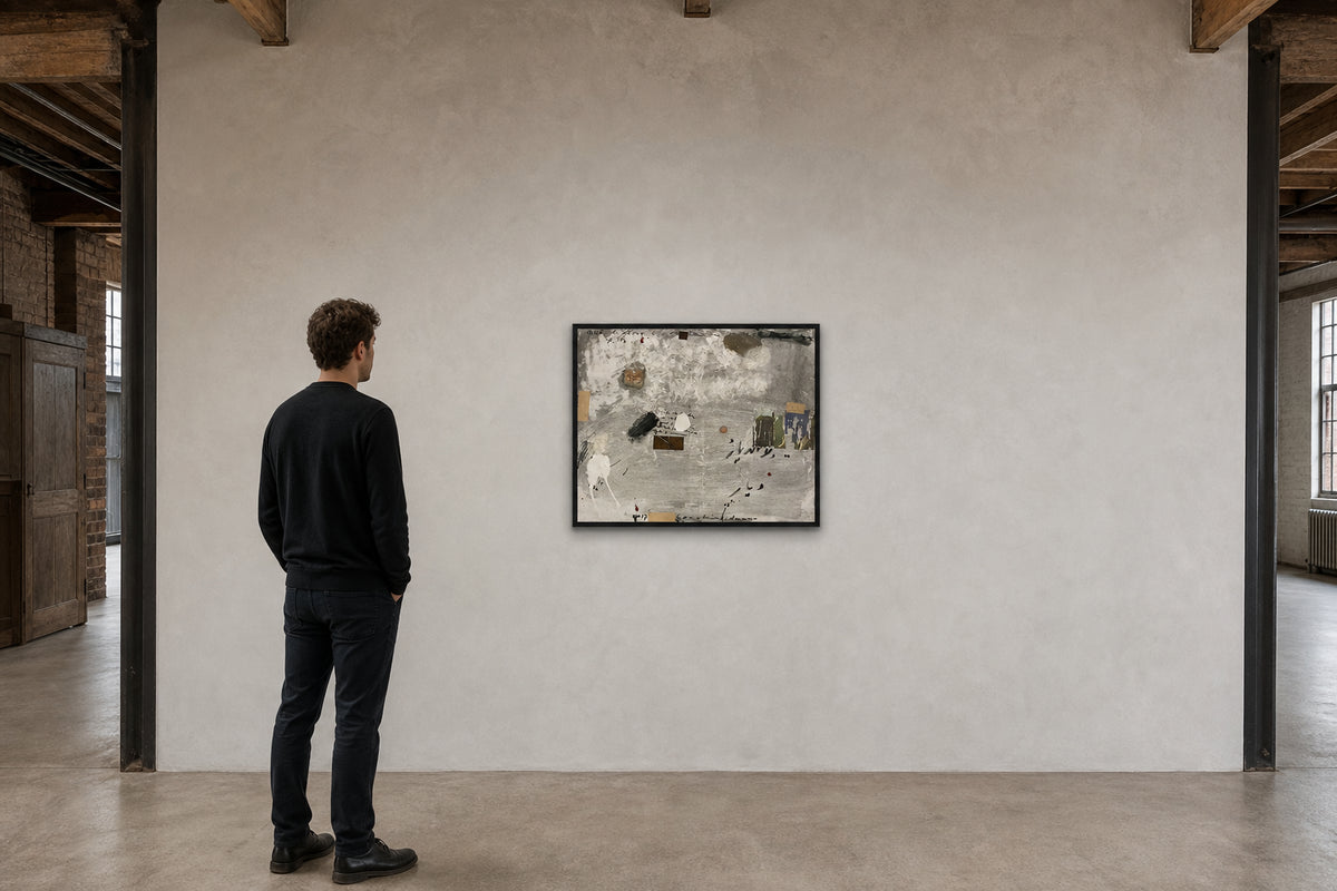 Abstract Mixed Media Collage with Text - shown to scale