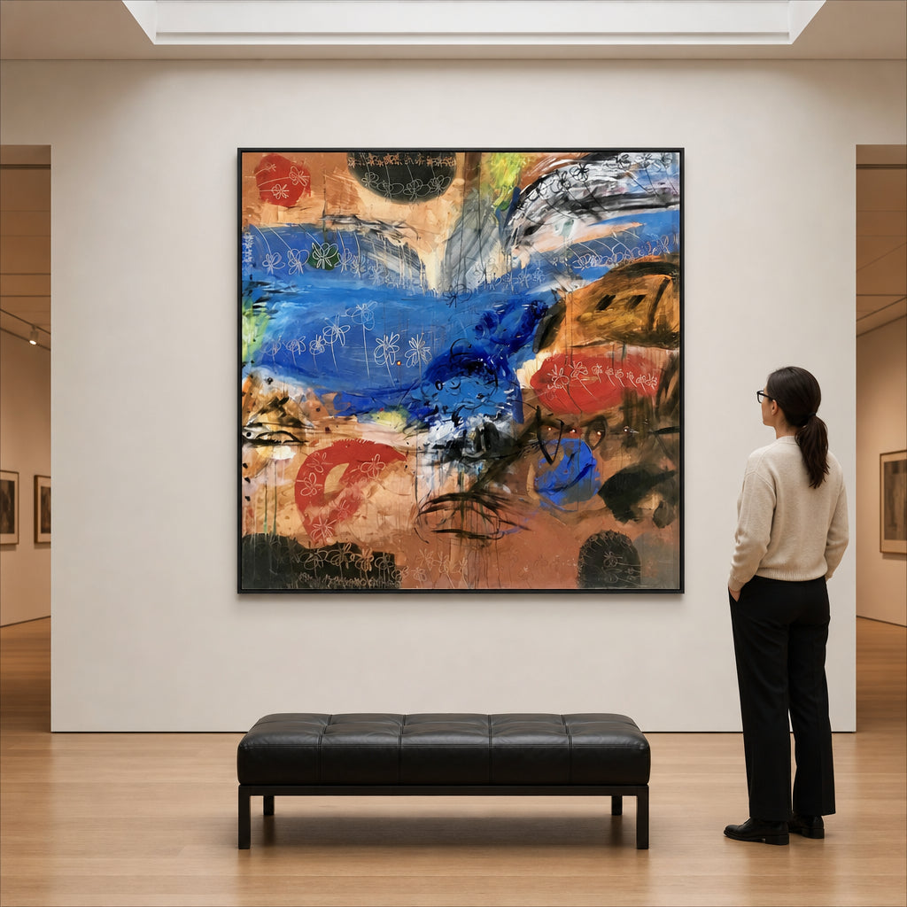 Abstract Floral Forms in Blue and Red - shown to scale