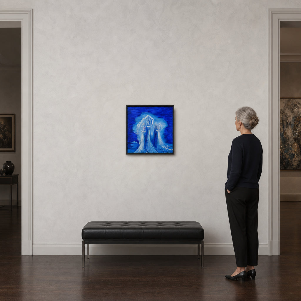 Abstract Figures in Blue Flowing Forms - shown to scale