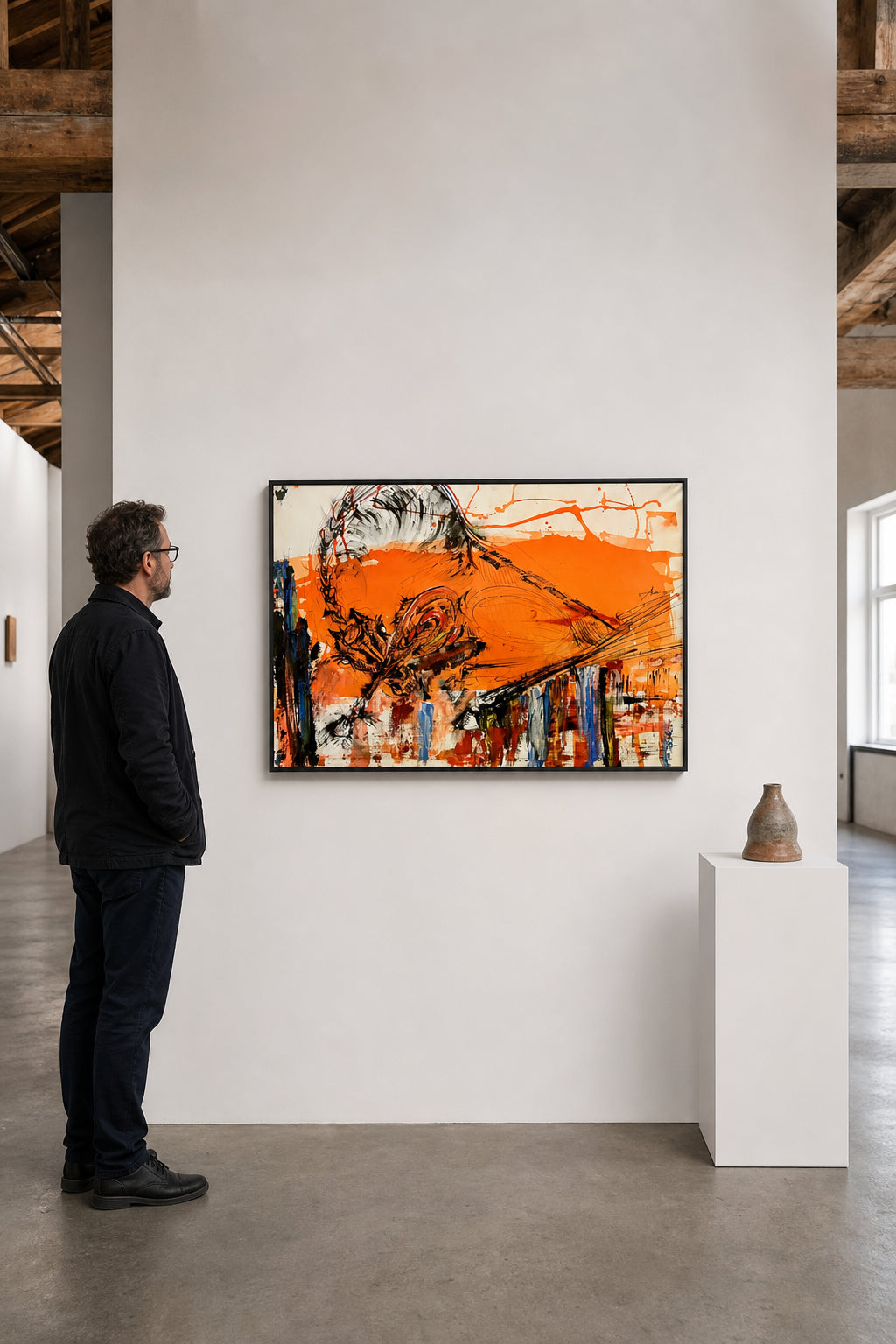 Bowed Figure on Orange Ground - shown to scale