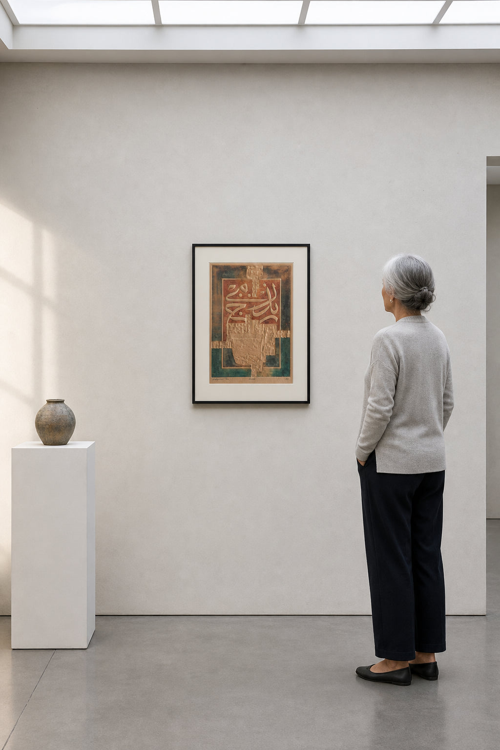 Arabic Calligraphy on Textured Print - shown to scale