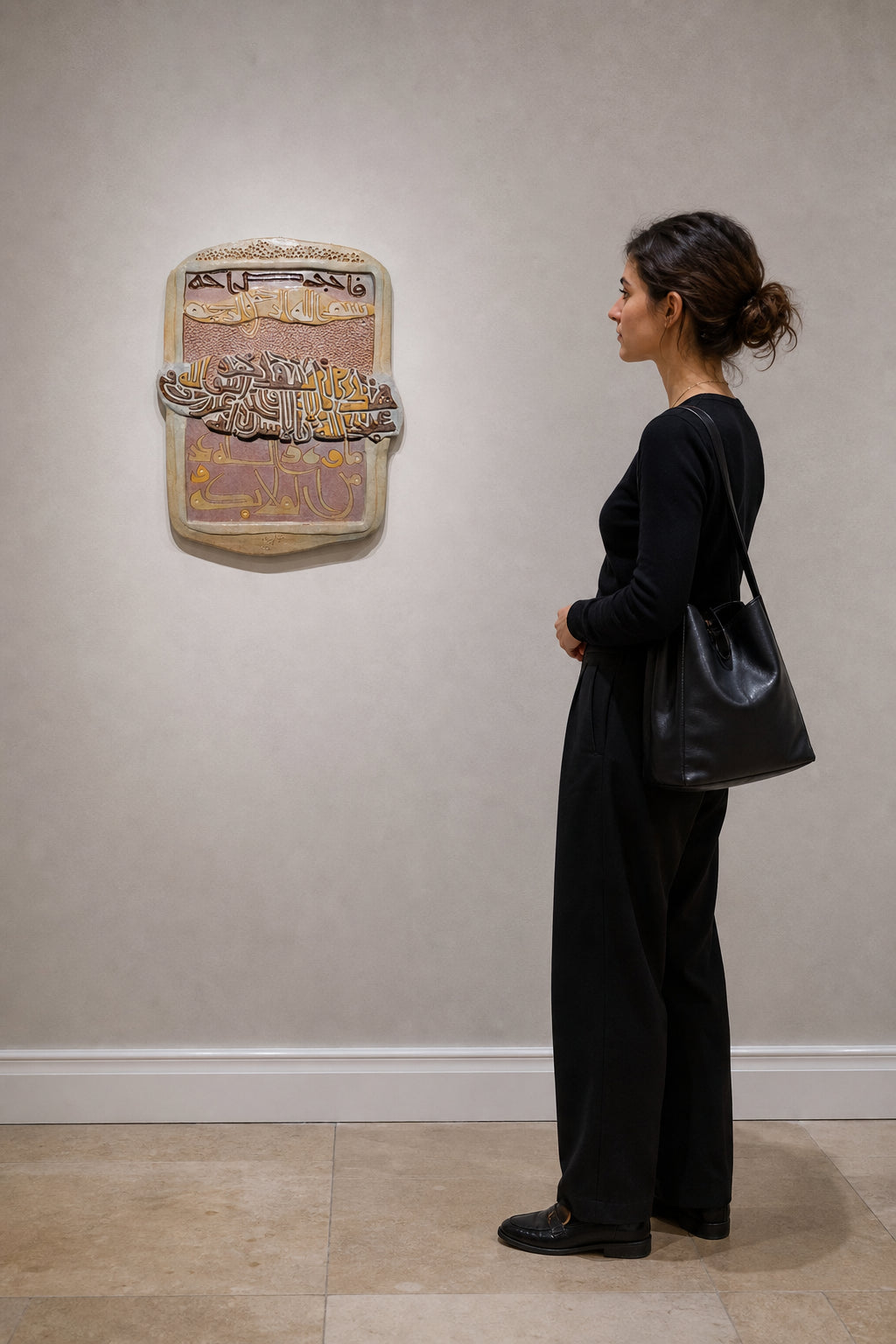 Arabic Calligraphy Relief Ceramic Panel - shown to scale