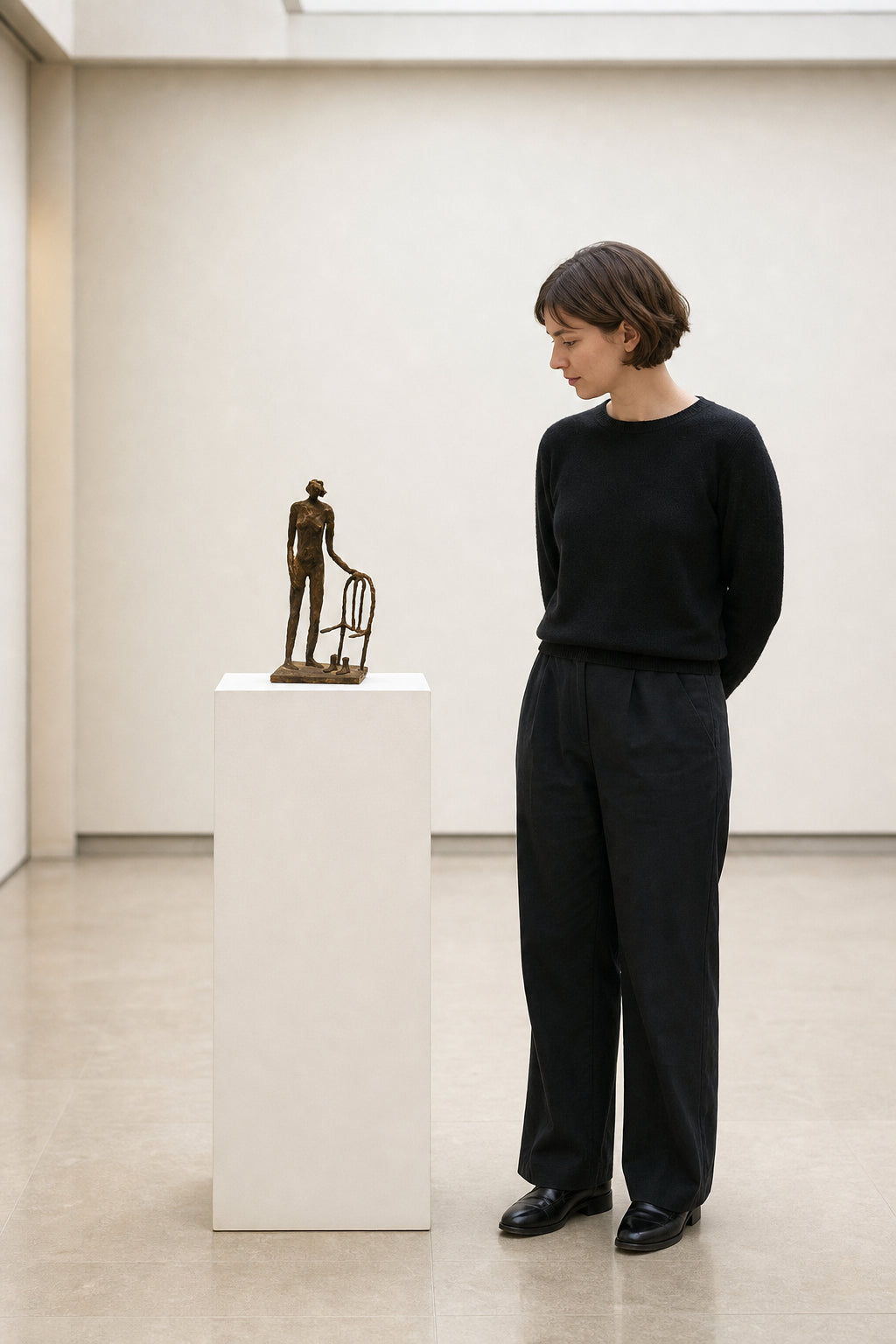 Standing Female Figure Beside Chair - shown to scale