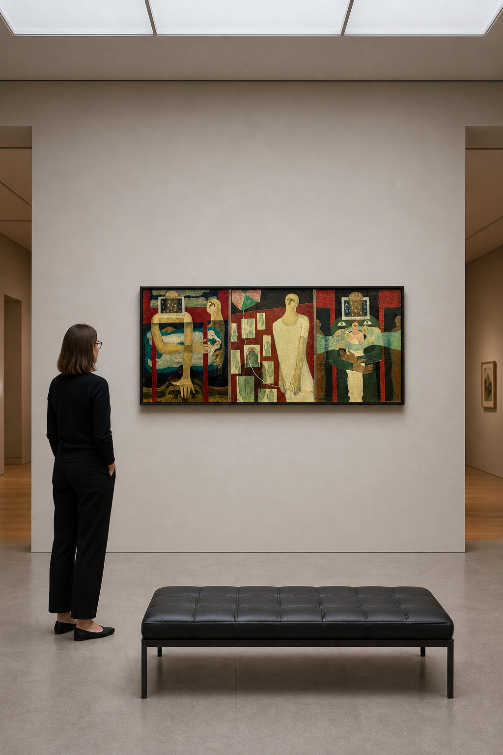 Triptych with Figures Numbers and Hands - shown to scale