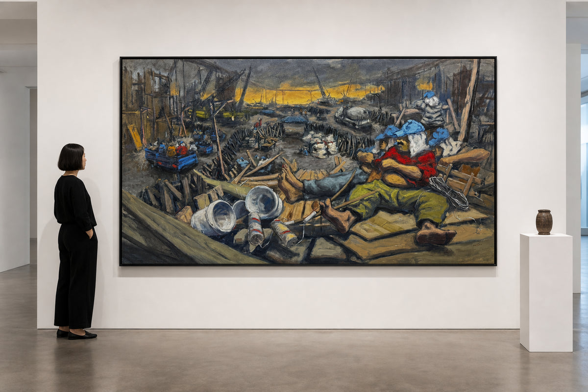 Workers Resting at Construction Site - shown to scale