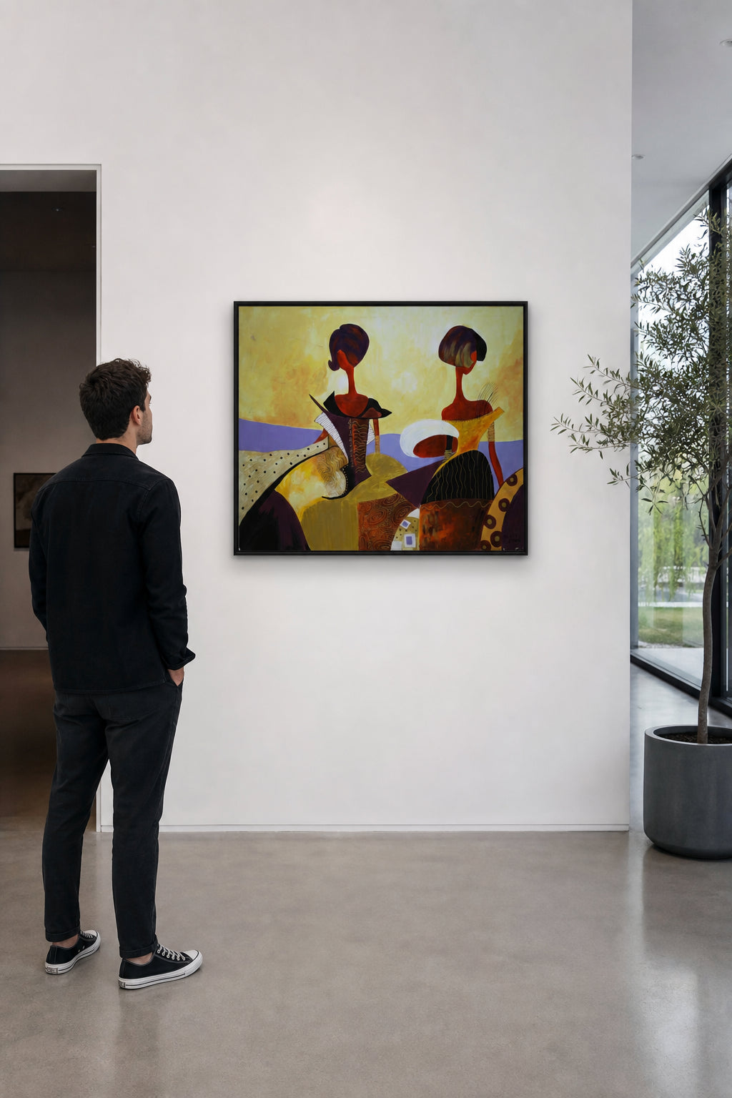 Two Stylized Women in Conversation - shown to scale