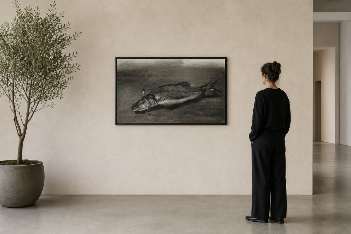 Fish with Nails on Dark Ground - shown to scale