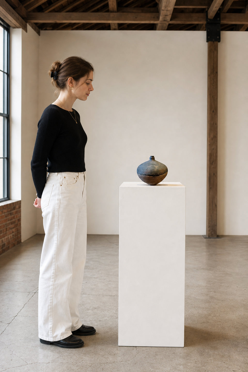 Round Ceramic Vessel with Narrow Neck - shown to scale