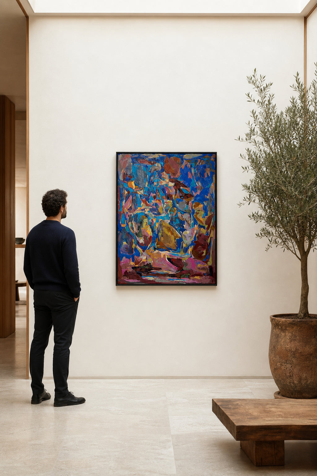 Fragmented Abstract Composition in Blue - shown to scale