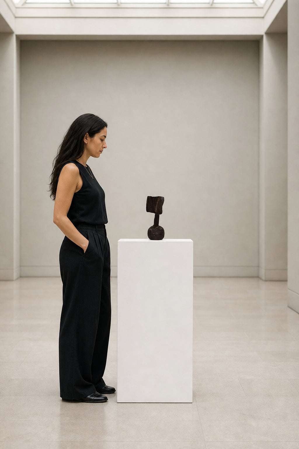 Abstract Dark Wood Figure Sculpture - shown to scale