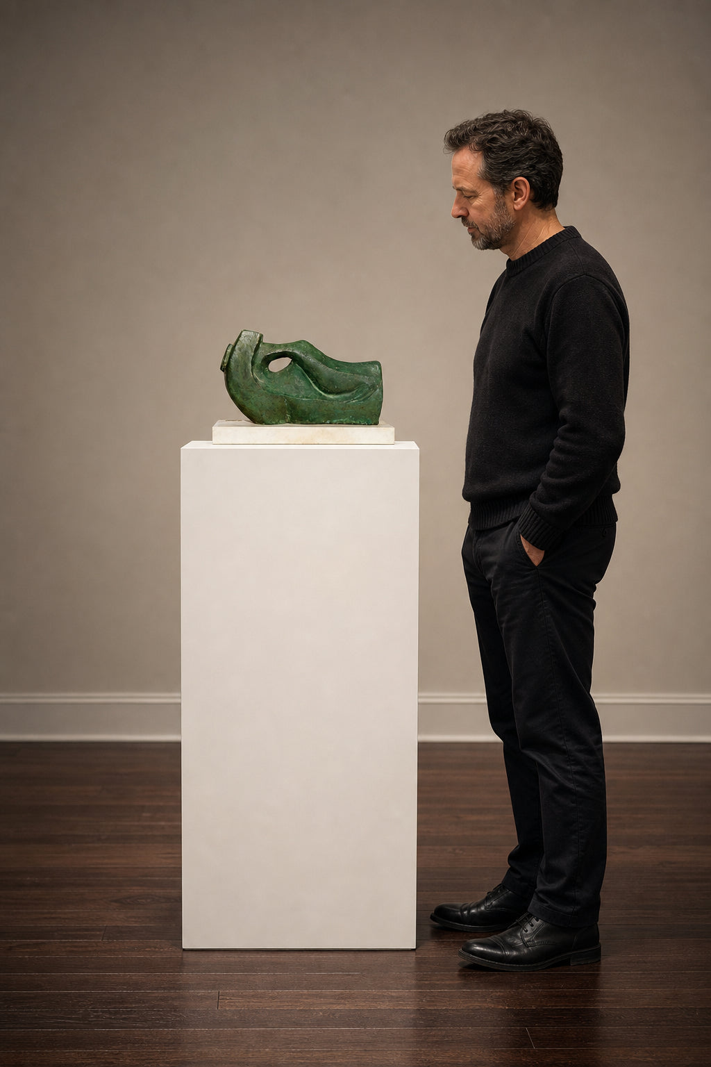 Abstract Reclining Figure Green Sculpture - shown to scale