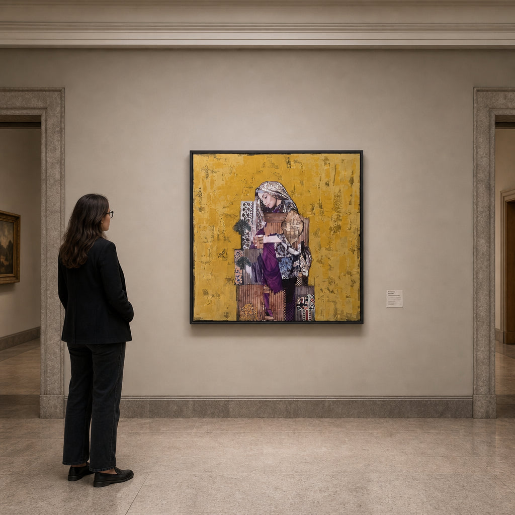 Veiled Woman with Patterned Collage - shown to scale
