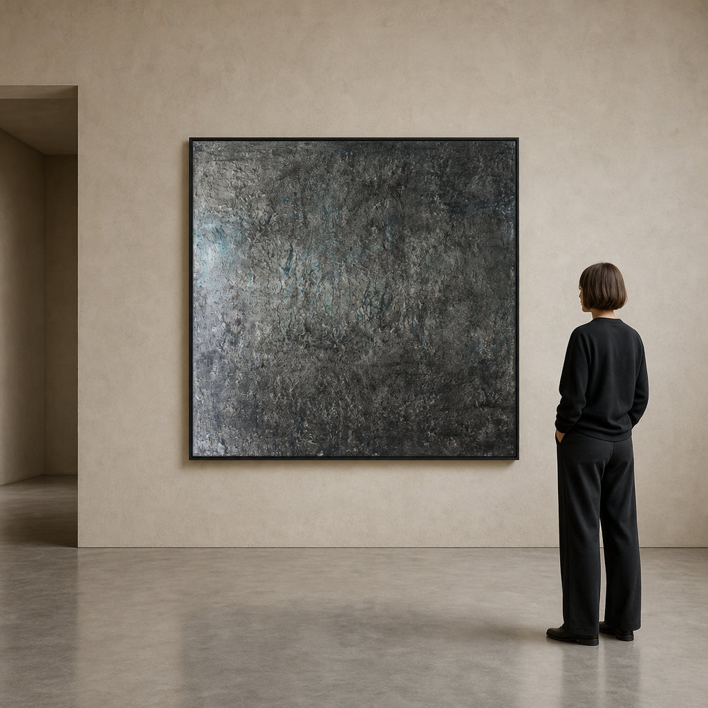 Dark Textured Grey Abstract Canvas - shown to scale