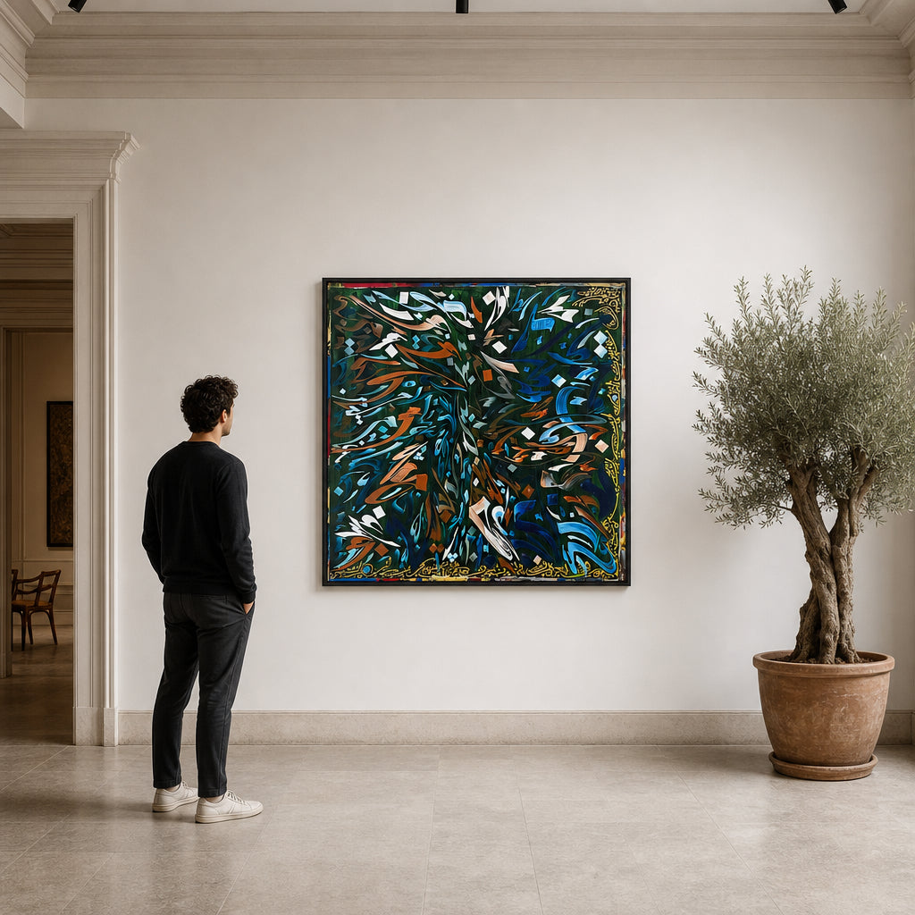 Abstract Arabic Calligraphy on Dark Ground - shown to scale