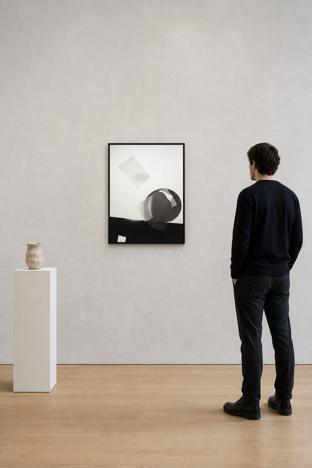 Geometric Shapes in Grayscale Composition - shown to scale