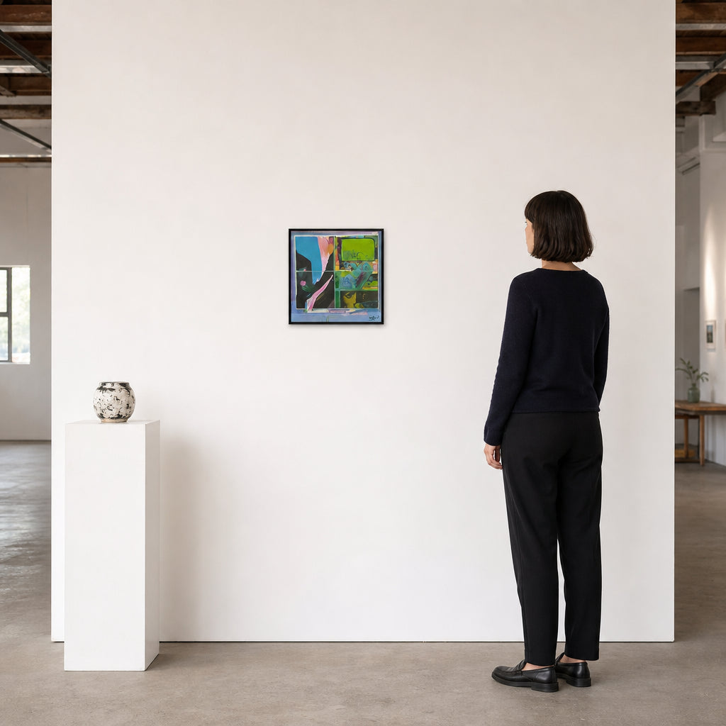 Figure and Flower Behind Window Grid - shown to scale