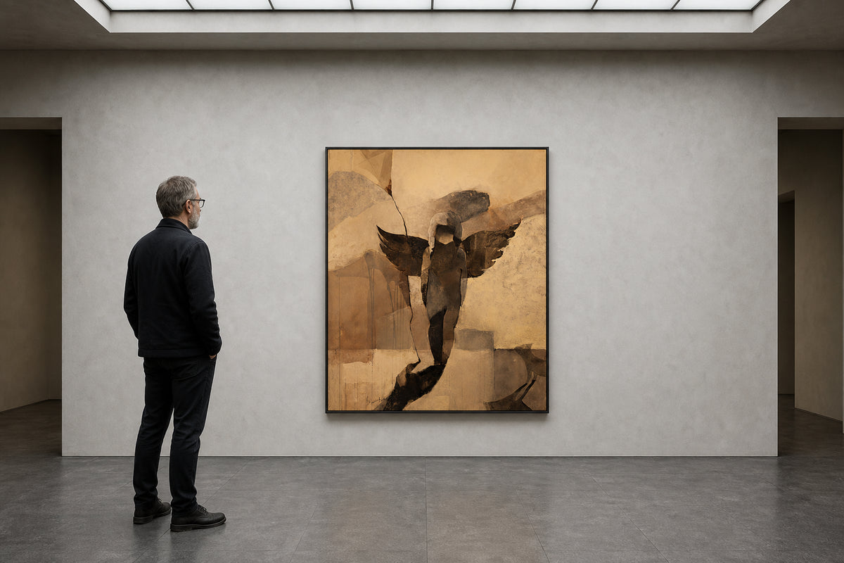 Winged Figure Standing in Muted Tones - shown to scale