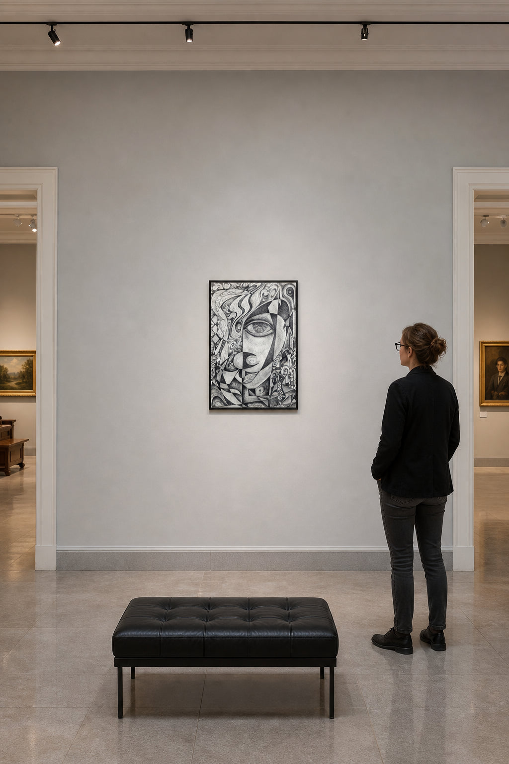 Fragmented Face with Abstract Patterns - shown to scale