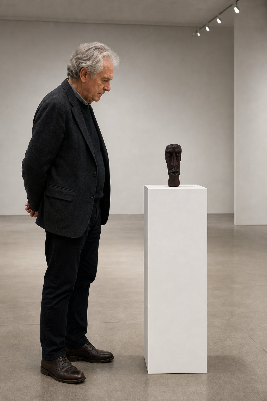 Dark Brown Abstract Human Head Sculpture - shown to scale