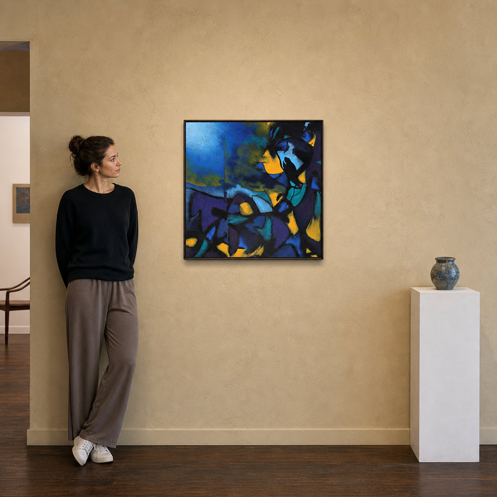Blue and Yellow Abstract Composition - shown to scale
