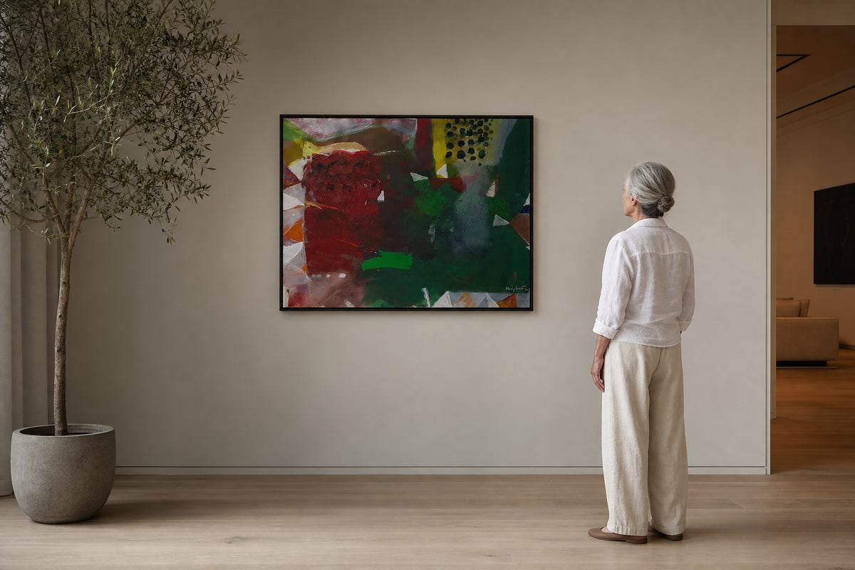 Red and Green Abstract Composition - shown to scale