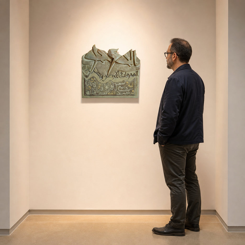Arabic Calligraphy Relief Ceramic Plaque - shown to scale