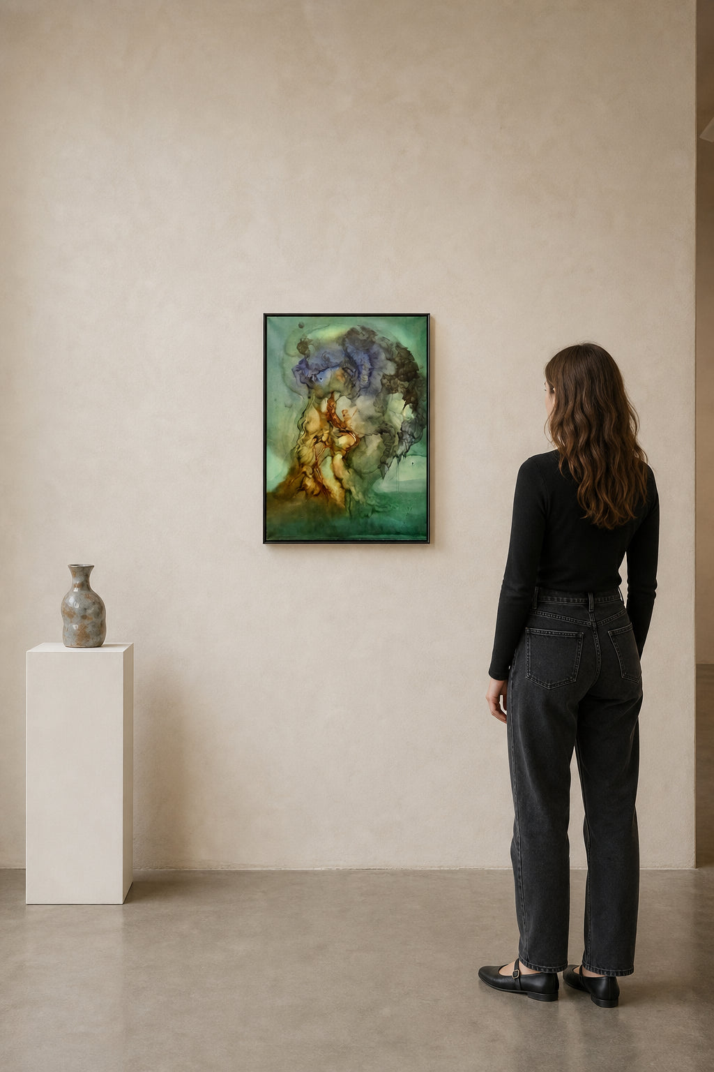 Abstract Organic Form in Green and Brown - shown to scale