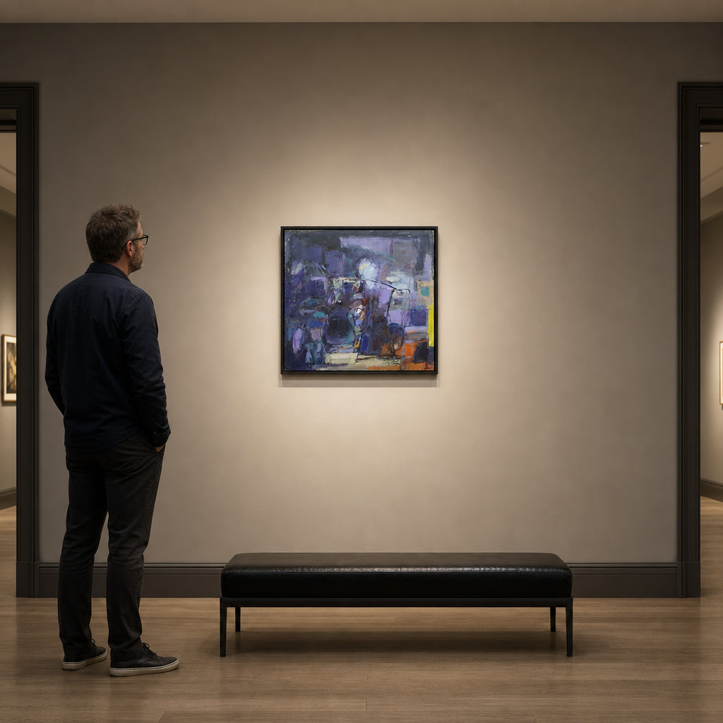 Dark Blue Purple Abstract Composition - shown to scale