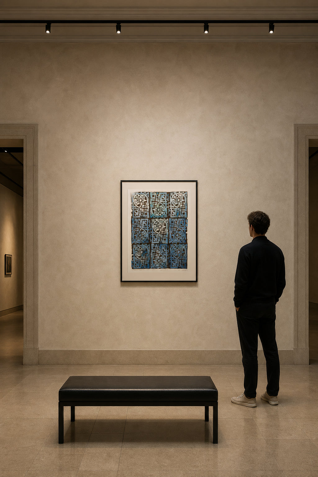 Nine Blue Abstract Symbol Panels - shown to scale