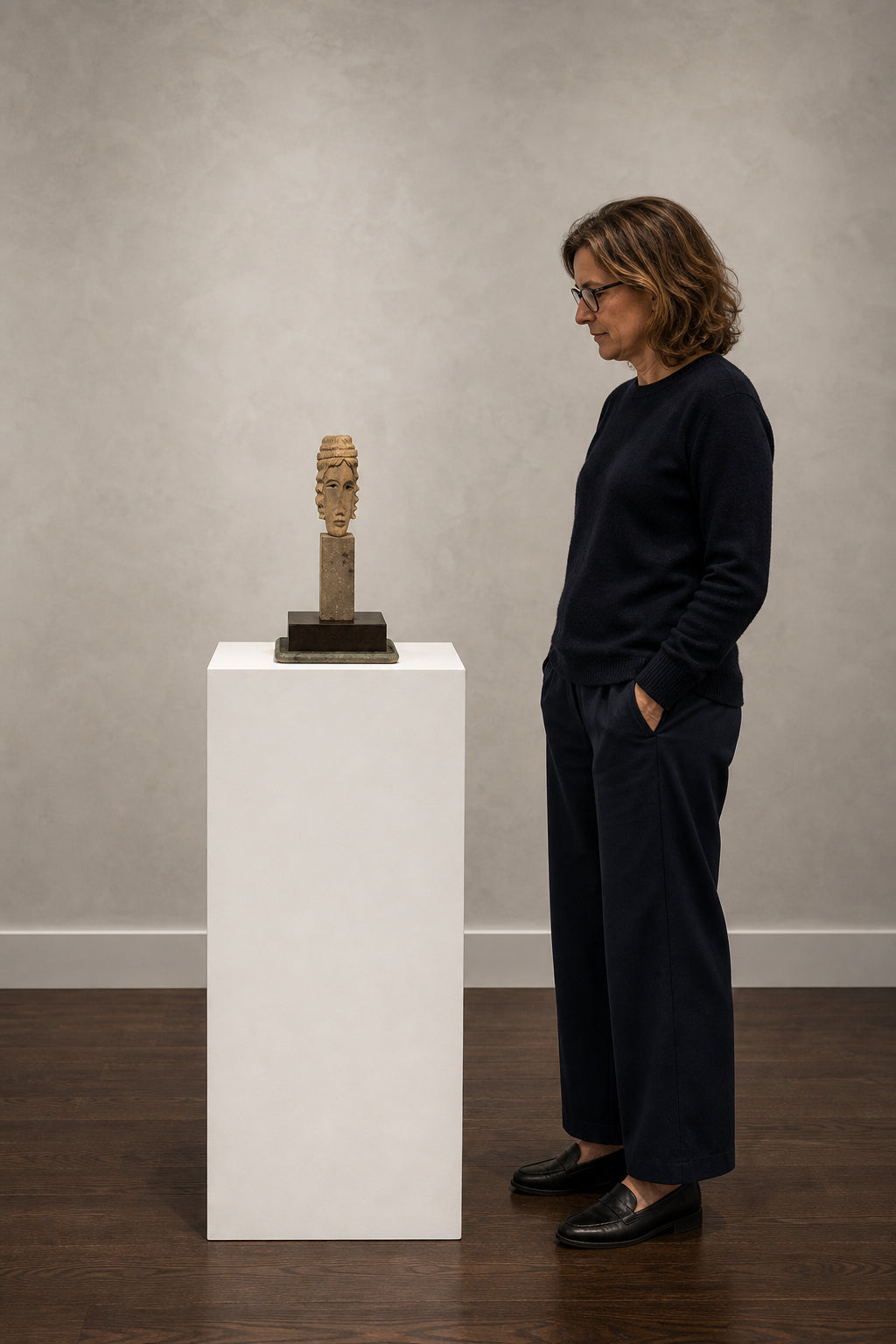 Carved Stone Female Head Sculpture - shown to scale