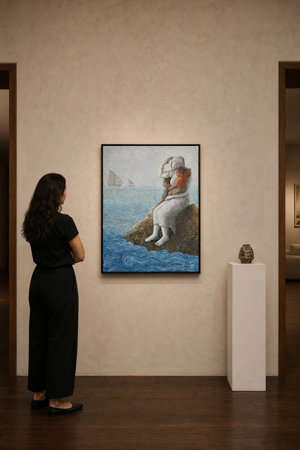 Mother and Children Watching the Sea - shown to scale