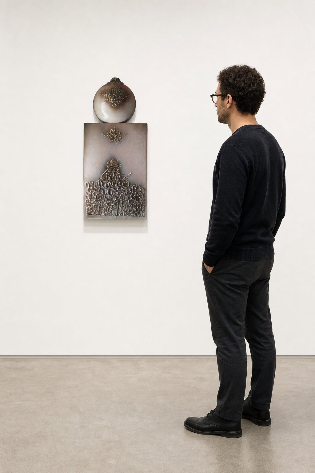 Ceramic Sculpture with Arabic Calligraphy Relief - shown to scale