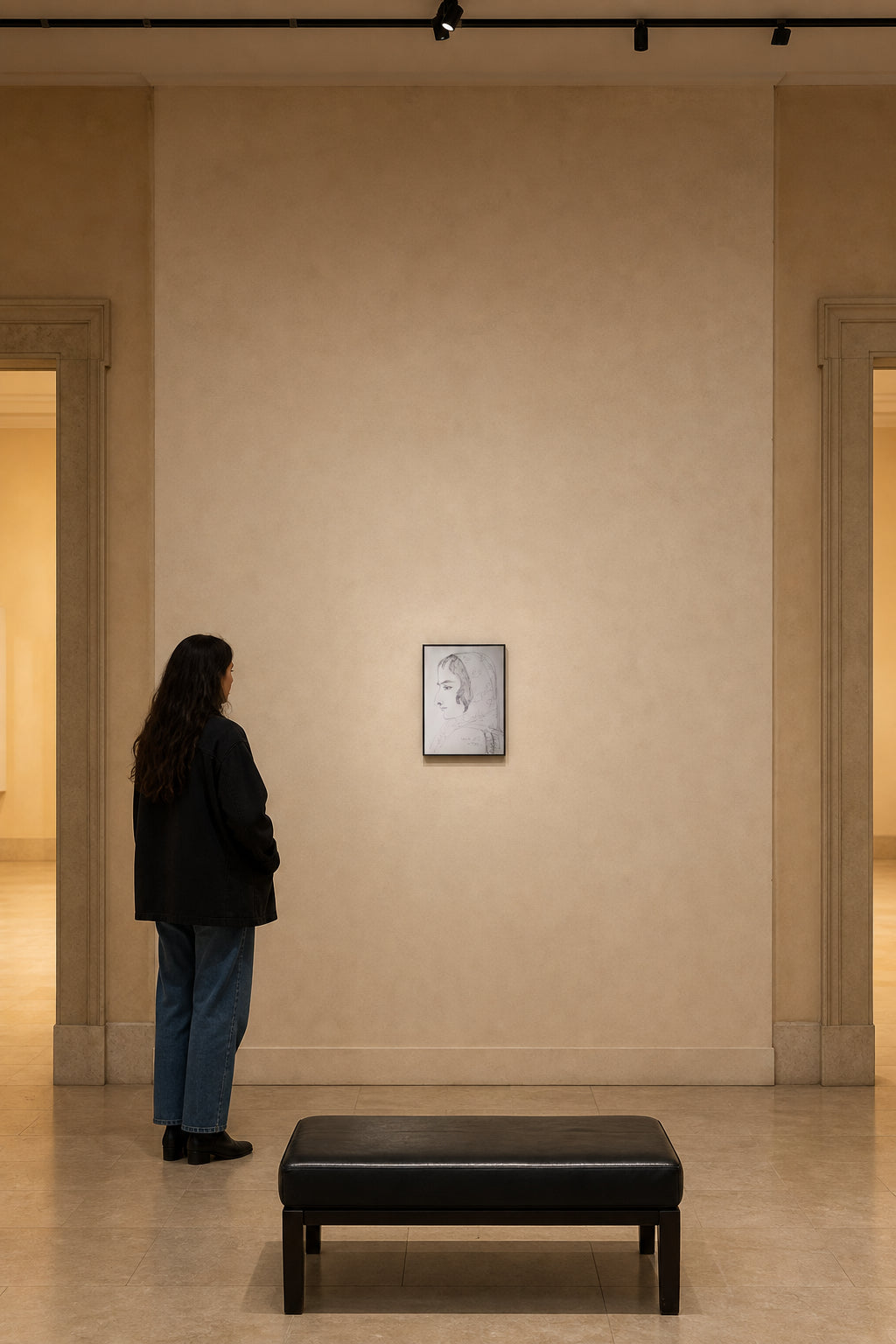 Woman in Profile Wearing Head Scarf - shown to scale