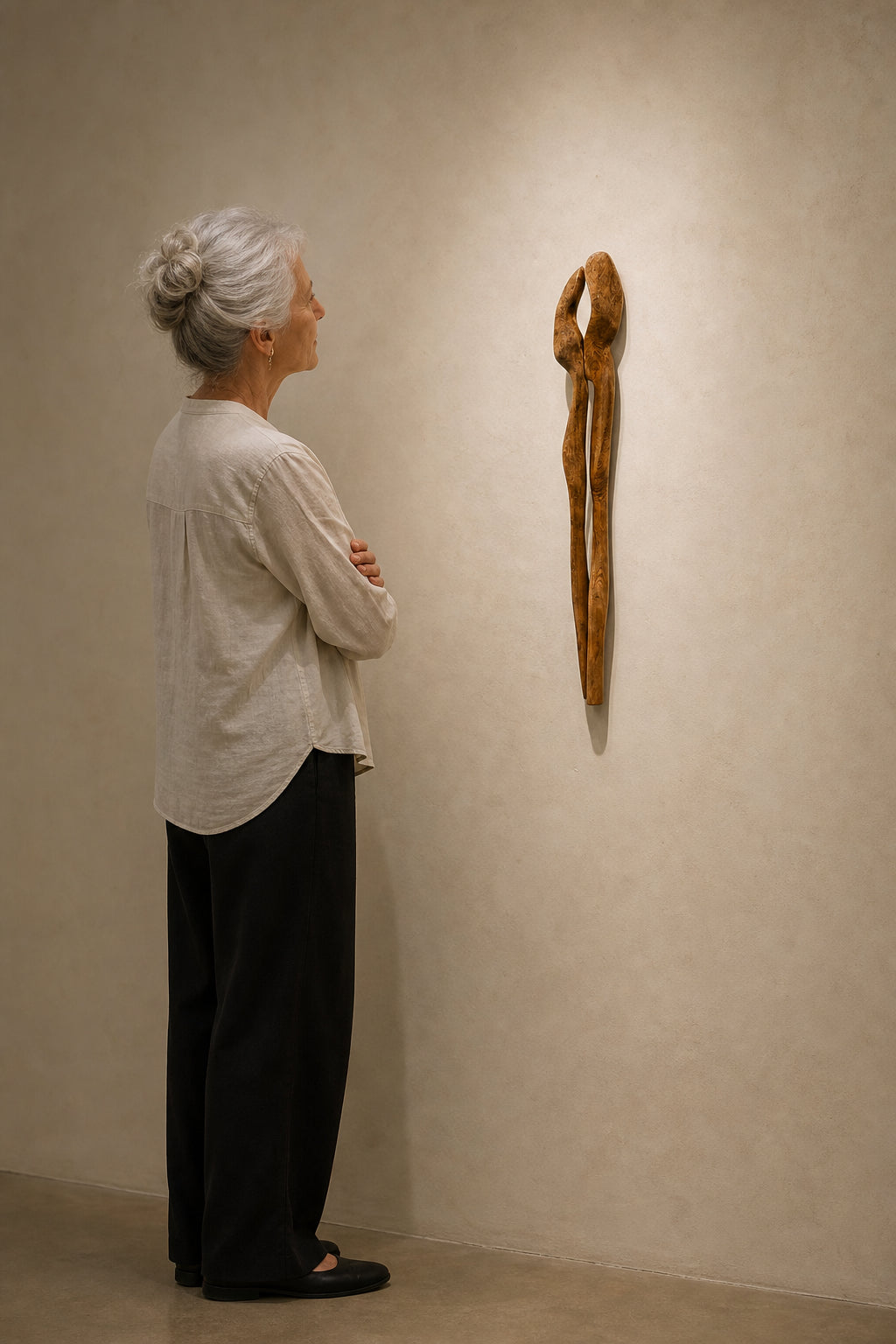 Two Abstract Figures Wood Sculpture - shown to scale