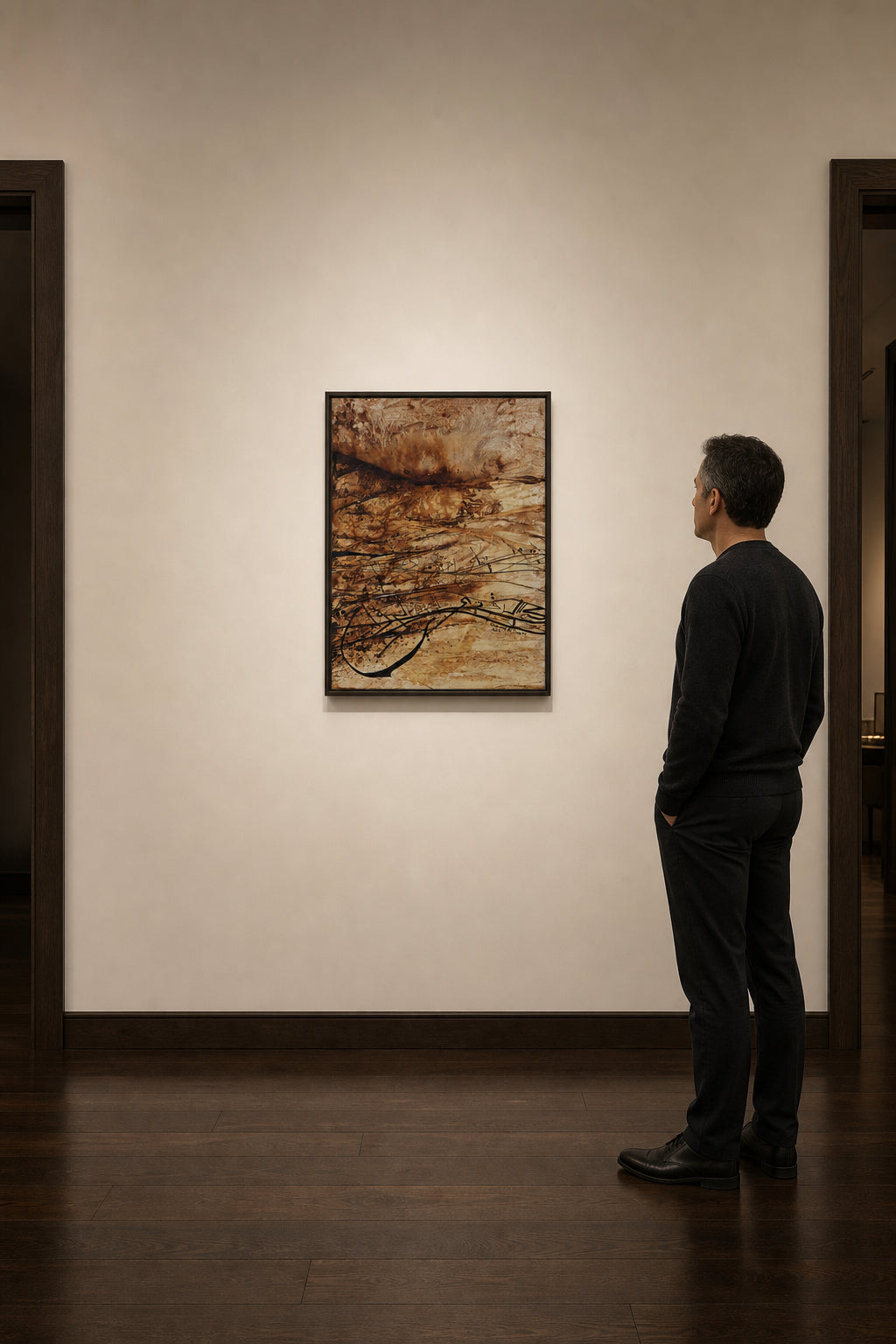 Abstract Arabic Calligraphy on Warm Ground - shown to scale
